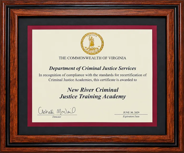 New River Criminal Justice Training Academy Certificate of Recertification